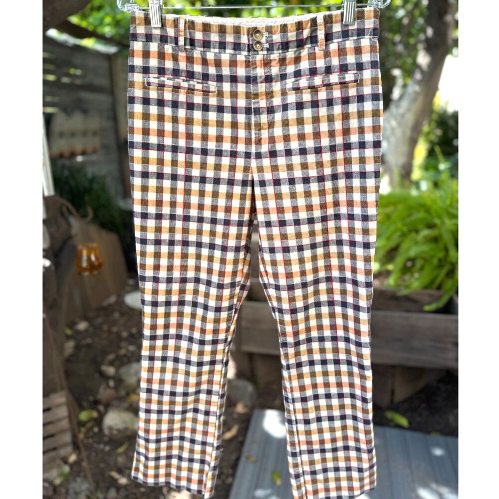 Anthropologie Essential Multicolor Skinny Kick Flare Corduroy Plaid Pants SZ 8